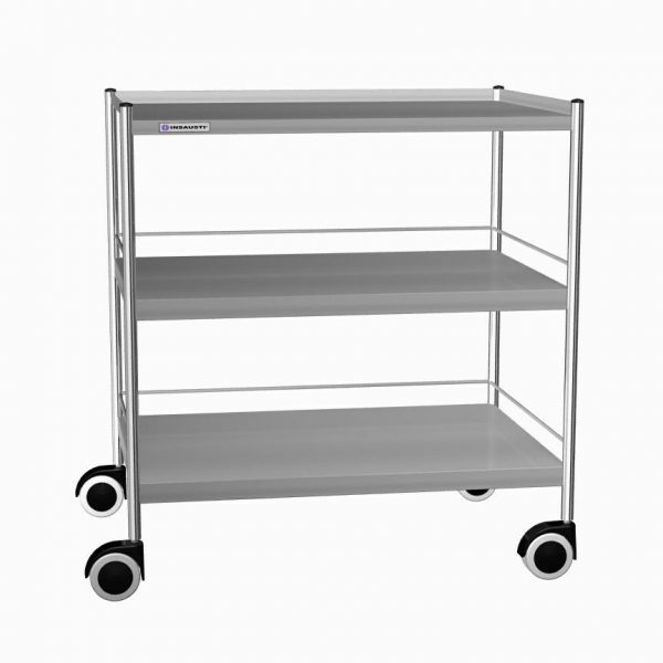 CARRELLO IN ACCIAIO INOX SENZA CASSETTI, 3 RIPIANI mm 900x630