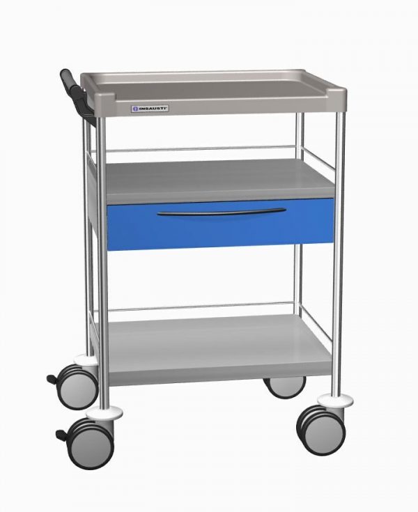 CARRELLO IN ACCIAIO INOX 1 CASSETTO, 3 RIPIANI mm 640x480